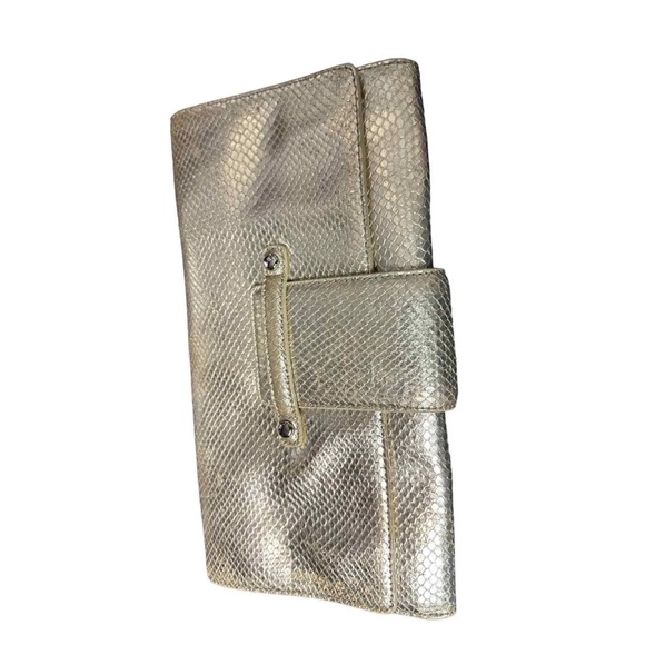 Club Monaco Handbags - Club Monaco Gold Snakeskin Leather Envelope Clutch